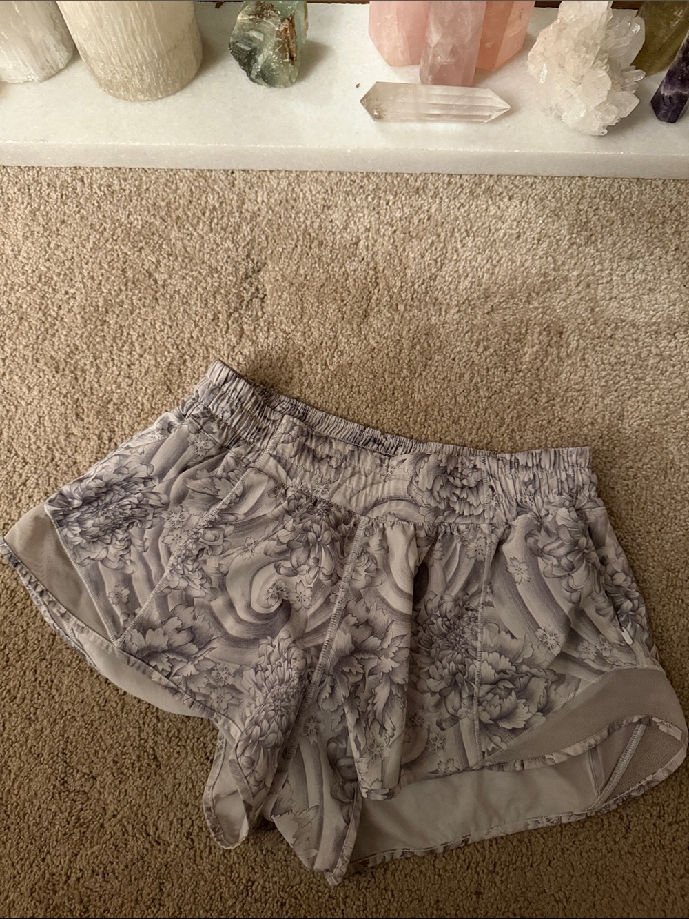 lululemon athletica Light Gray Floral Running Shorts